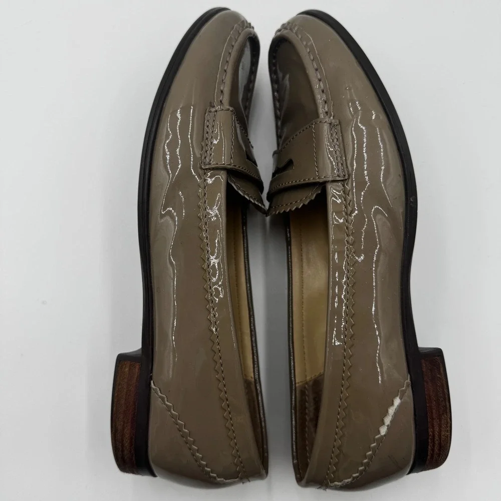 Lauren Ralph Lauren Glenda Penny Loafer 8.5B Taupe Patent Leather Pinked Trim